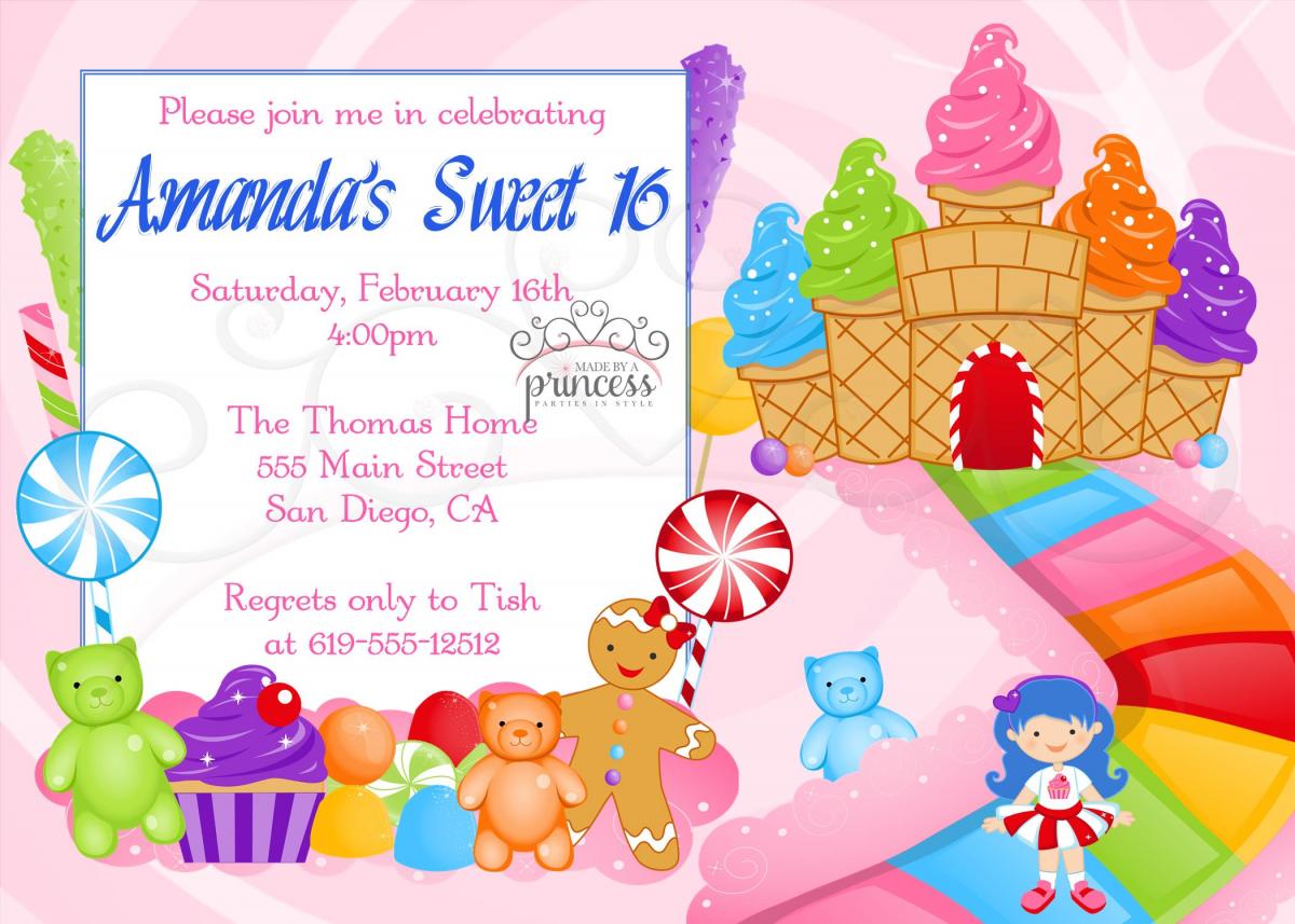 Birthday Invitation - Sweet 16 Candy Candyland - Printable Diy